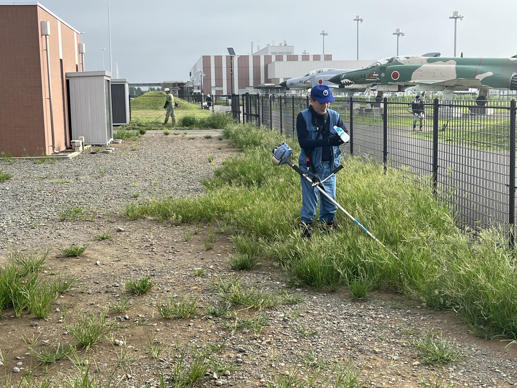 草苅りをする市長 草苅りをする市長