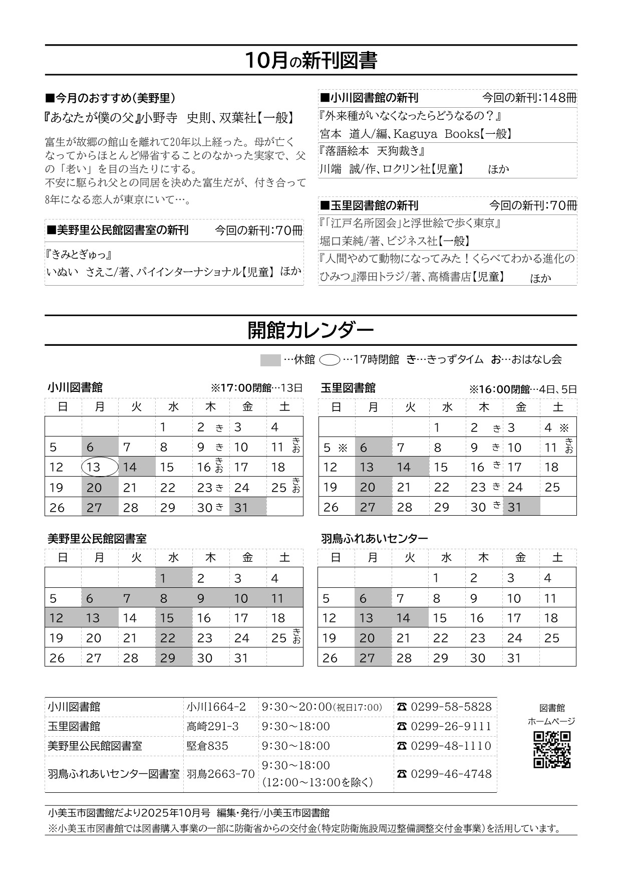 としょかんだより10月号裏