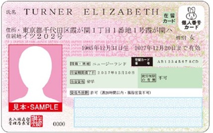 特定在留カード表面 特定在留カード表面